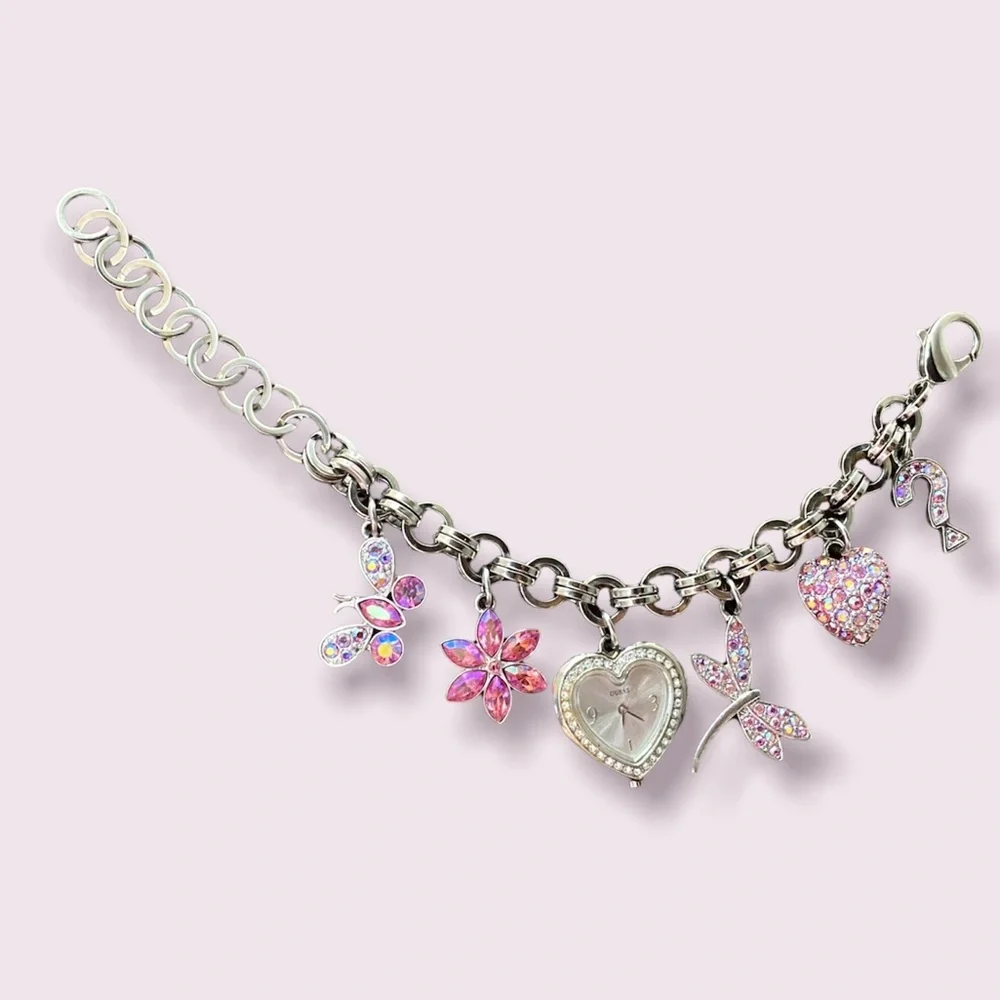 Guess Charms Chainlink Bracelet Charm Watch Pink couture coquette